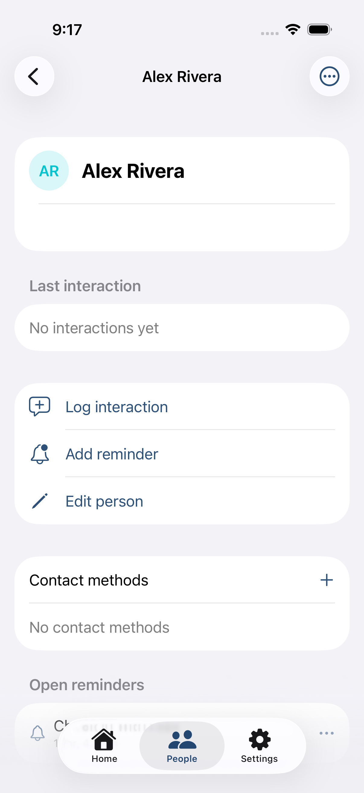 Dear Details person detail screen for Alex Rivera with actions and contact context